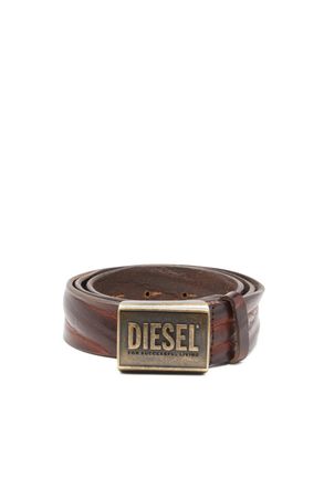 Diesel Leather belt 4 cm with logo plaque - Belts - Man - Brown