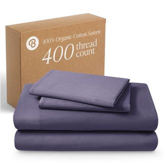 Bare Home 400 Thread Count Organic Cotton Sateen Sheet Set in Dusty Purple at Nordstrom, Size Queen