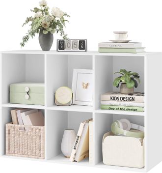 Woltu Libreria Blanca Con 6 Cubos Abiertos Estanteria Para Libros Y Exposici&oacute;n Mueble Estanteria Para Oficina Estudio Juvenil Y Sal&oacute;n 59.6x29x89cm - Woltu
