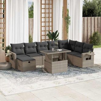 vidaXL Set Muebles Jard&iacute;n 9 Pzas Y Cojines Rat&aacute;n Sint&eacute;tico Gris Claro Vidaxl
