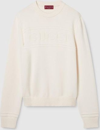 Gucci Knit Cotton Wool Sweater With Intarsia, Size XXXL, White, Ready-to-wear