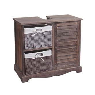 Hhg Nunca Usado] Mueble Bajo Lavabo Hhg 672, Lavabo De Ba&ntilde;o, Caj&oacute;n Cesta De Madera Maciza 60x65x31cm, Marr&oacute;n Shabby