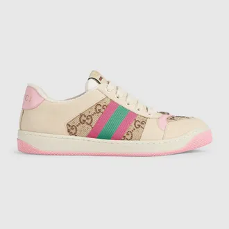 Gucci Womens GG Crystal Screener Sneaker, White, GG Canvas