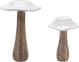 Melrose International Wood Mushroom Decor (Set of 4) - White, Brown