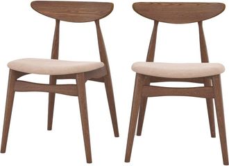 Rendez-Vous D&eacute;co Lote de 2 sillas de tela beige y madera de caucho