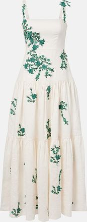 Agua Bendita Lima embroidered linen maxi dress