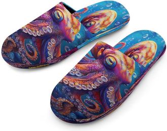 Generic Colorful Octopus Mens Cotton Slippers Memory Foam Comfort House Shoes Winter Indoor Slipper for Hotel Casa Spa