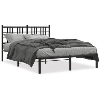 Berkfield Home Metal Bed Frame without Mattress with Headboard Black 120x200cm | Size: Small Double
