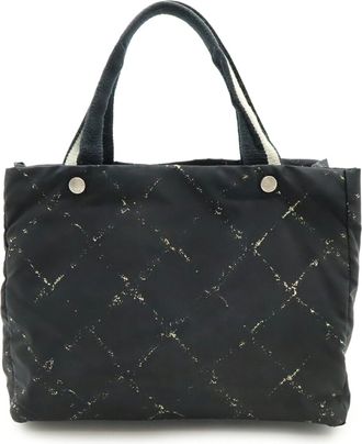 Chanel Travel Line Black Red Color Nylon Shoulder Bag Tote Bag (Pre-Owned)