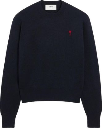 Ami Navy Blue Crew Neck Logo Sweater