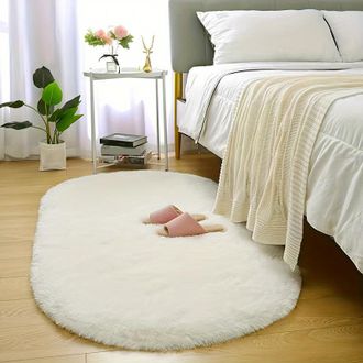 OEM Alfombra Ovalada De Pelo Largo, Antideslizante Y Resistente A Las Manchas, Para Vestidores Y Dormitorios, 100 X 200 Cm (blanca)