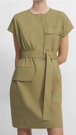Theory Womens Good Linen Crewneck Utility Dress In Sprig Eco Crunch Wash