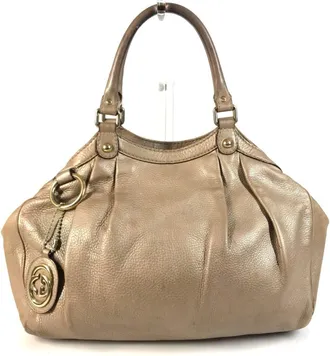 Gucci Beige Pink Metallic Pink Leather Shoulder Bag Tote Bag (Pre-Owned)