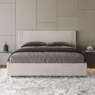 ITYhome Letto matrimoniale contenitore imbottito 160x200 tessuto Labirinto 1 bianco Rosal