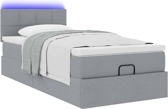 vidaXL Cama Otomana Con Colch&oacute;n Y Led Tela Gris Claro 90x200 Cm Vidaxl