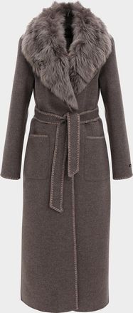 Gorski Belted Cashmere-Wool Coat with Detachable Merinillo Lamb Shearling Collar