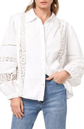 Ciebon Mollie Lace Trim Shirt in White at Nordstrom, Size Small