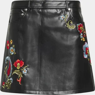 Cinq &agrave; Sept Keke Floral Embroidered Faux Leather Mini Skirt