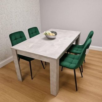 Kosy Koala Wooden Grey Dining Table Set with 4 Green Velvet Chairs