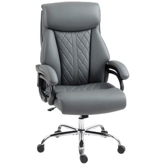 HOMCOM PU Leather Office Chair with Spring Padding - Swivel Wheels - Charcoal grey | TJ Hughes