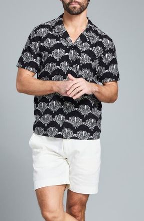 Billy Reid Botanical Cotton Camp Shirt in Black at Nordstrom, Size X-Large
