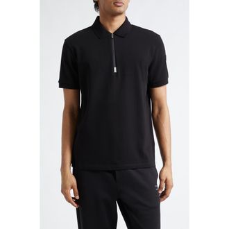 Moncler Cotton Pique Zip Polo in Black at Nordstrom, Size Xxx-Large