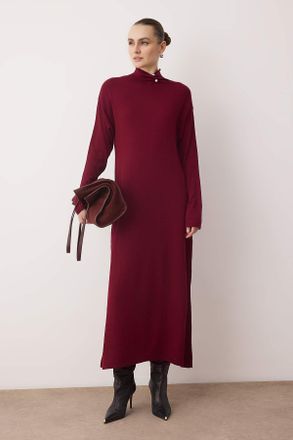 Trendyol Modest Dames Bordeaux Effen Maxi Lang Casual A-lijn Modest Jurken