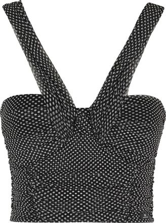 Elisabetta Franchi Zwarte Polka Dot Off-Shoulder Crop Top - Dames - Tops zonder mouwen - Zwart - M - Tule - Tops