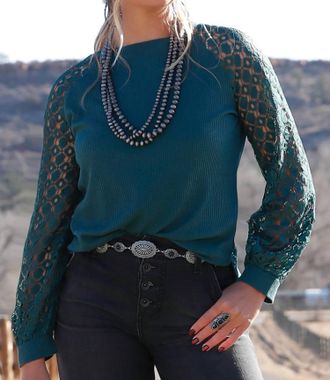 Cinch Long Sleeve Knit Top In Forest
