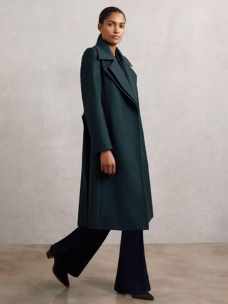 Reiss Teal Petite Wool-blend Double-lapel Belted Coat With Cashmere, 4