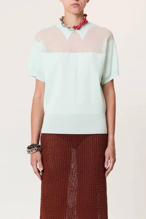 Plan C Intarsia Crew Neck Top In Powder Blue