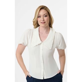 Unique Vintage Short Sleeve Oversized Collar Blouse in White at Nordstrom, Size X-Small Short