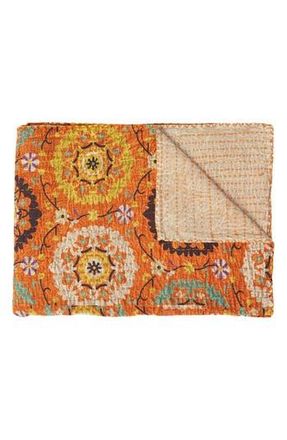 Taj Vintage Cotton Kantha Throw Blanket in Multi Orange at Nordstrom Rack