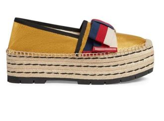 Gucci Web Bow Metallic Gold Platform Espadrilles Size 38.5