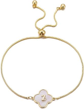 Adornia Adornia 14K Plated Mother-Of-Pearl Initial Clover Bolo Bracelet