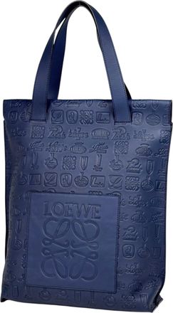 Loewe Navy Leather Handbag Tote Bag (Pre-Owned)
