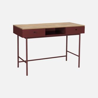 Sweeek Escritorio Efecto Madera Y Hierro Con 2 Cajones Y 1 Compartimento