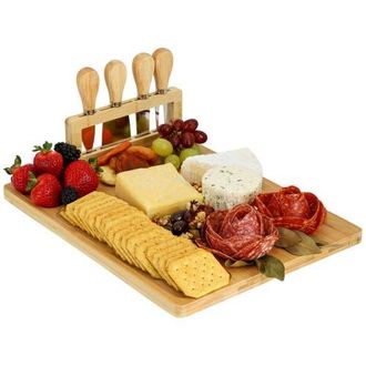MegaChef Wood Charcuterie and Cheese Board with Knife Stand Attachment and 4 Piece Knife Set in Bamboo at Nordstrom