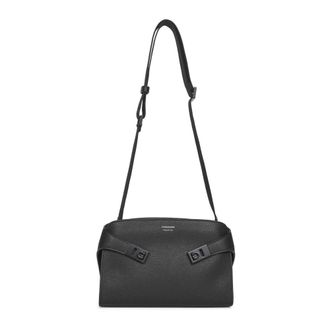 Ferragamo Shoulder Bags, male, Black, Size: ONE SIZE Black Leather Shoulder Bag with Gancini Buckles