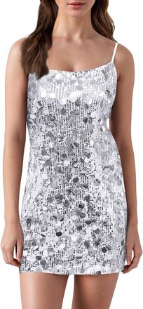 Generic Elegant Sequin Mini Dress for Women Party Evening Open Back Bodycon Slip Dress for Club Cocktail and Dance Events (White, L)