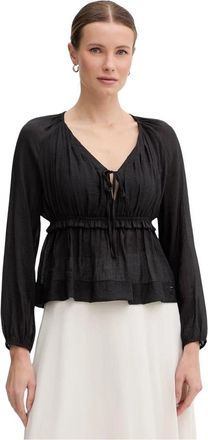 Gaud&igrave; V-hals Strikblouse - Dames - Blouses - Zwart - L - Overhemden