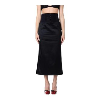 Dolce & Gabbana Midi Skirts, female, Black, M, MidLength Satin Skirt