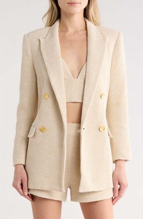 L'agence Riva Double Breasted Knit Blazer in White/ivory/gold at Nordstrom Rack, Size 10