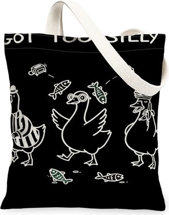 Generic Funny Bird Canvas Tote Bags, Quirky Animal Design Reusable Grocery Bags, Spring Lightweight Washable Shoulder Strap Canvas, Black, 13x15 Inch