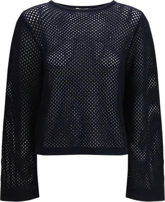 Allude Geperforeerde Bootneck Trui - Dames - Ronde hals truien - Blauw - M - Wol - Truien & Vesten