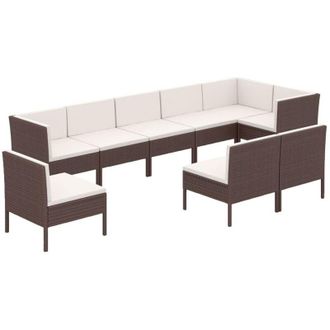 vidaXL 9 Pcs Garden Lounge Set Con Cojines Wicker Pe Brown