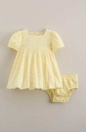 Nordstrom Bubble Cotton Broderie Anglaise Dress with Bloomers in Yellow Pastel at Nordstrom, Size 12M