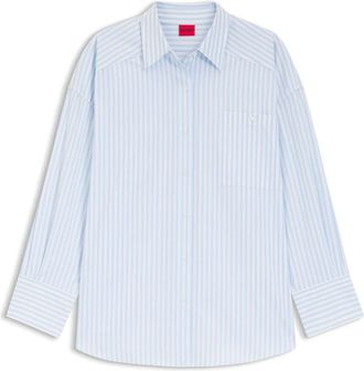 HUGO BOSS Eustyna Oversized Blouse - Dames - Overhemden - Blauw - XS - Katoen - Overhemden