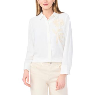 Vince Camuto Soutache Flower Button-Up Shirt in Ultra White at Nordstrom, Size Xx-Small
