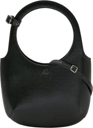 Courr&egrave;ges Calfskin Leather Shoulder Bag Black